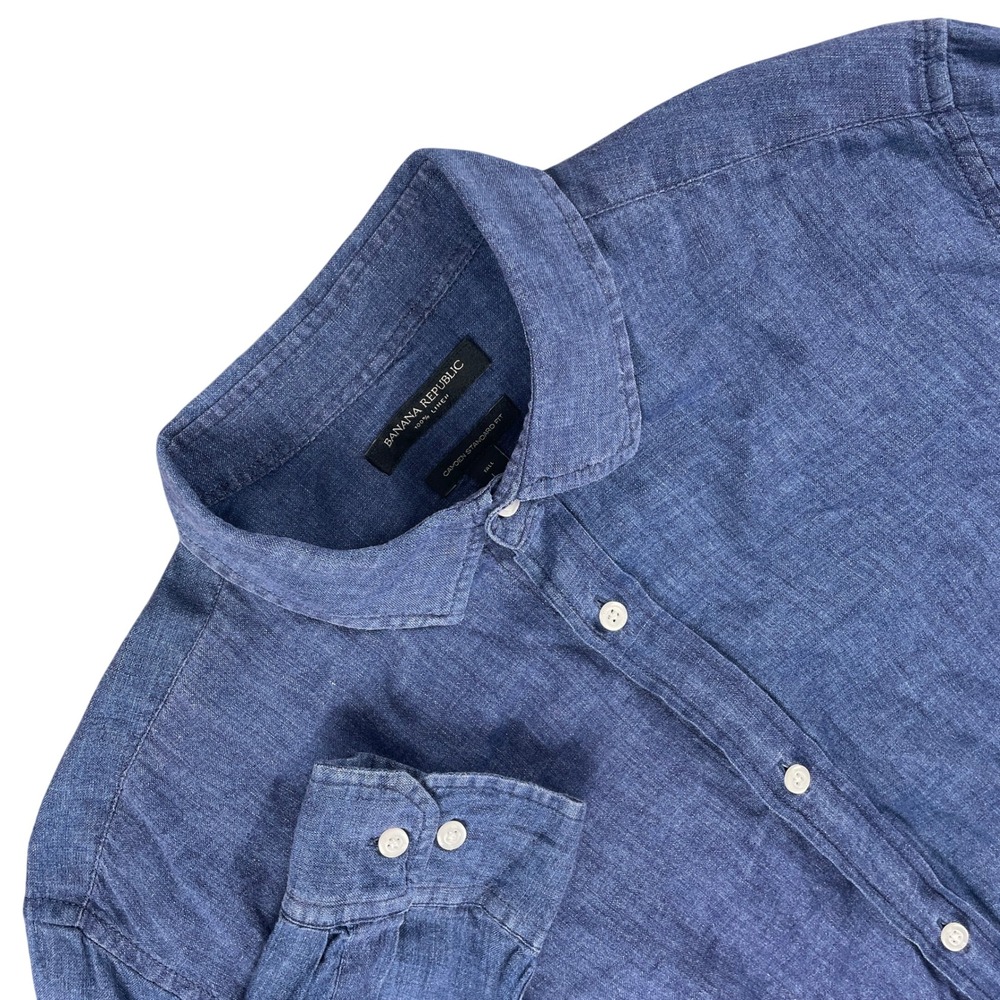 Banana Republic Shirt Mens XL Blue White Plaid Long Sleeve Button Down‎ Casual